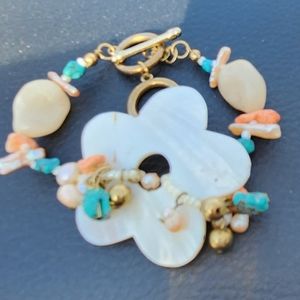 Toggle Bracelet with Turquoise and Pearls